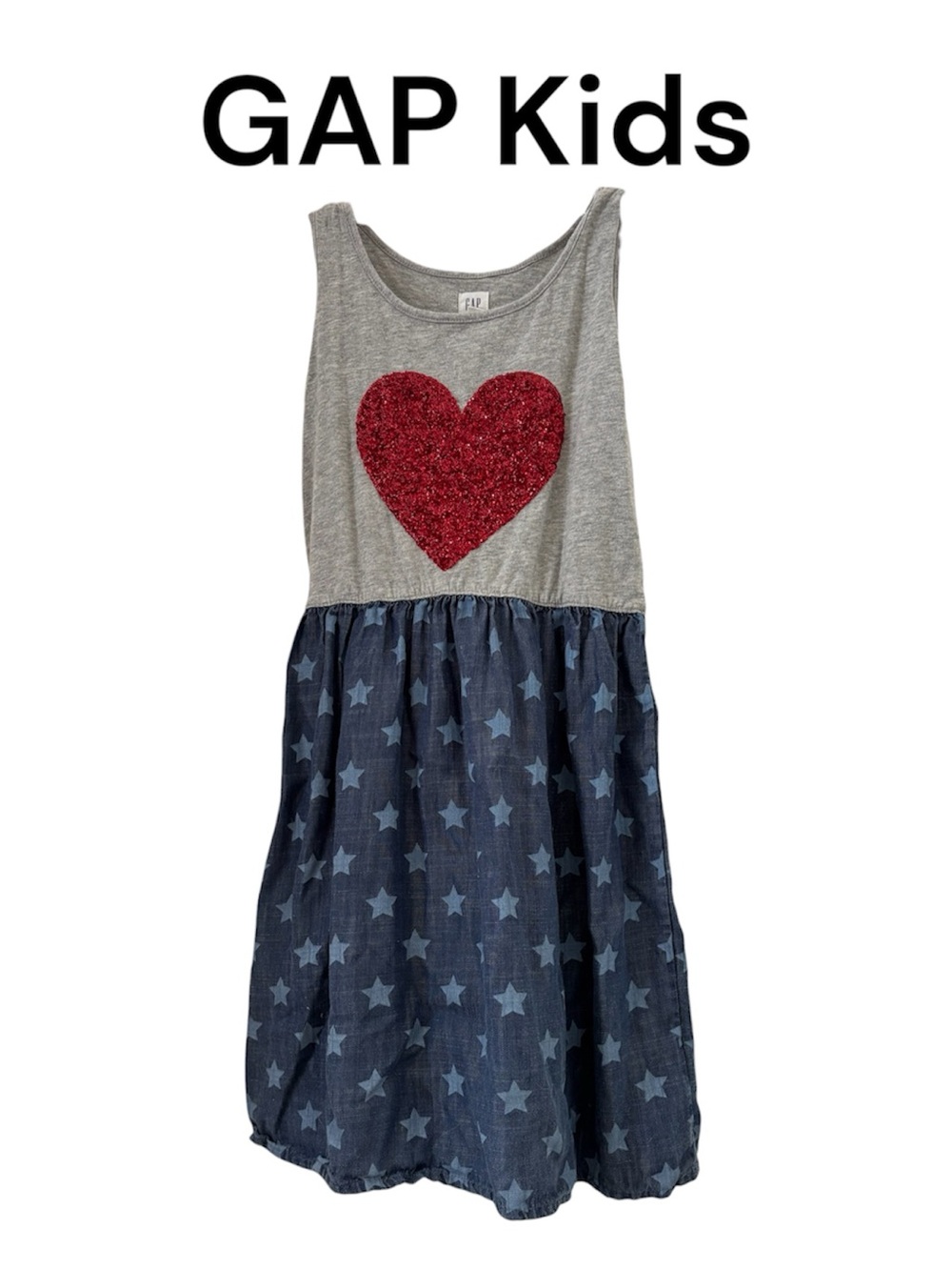 GAP Kids Gray & Navy Star Heart Sleeveless Dress M